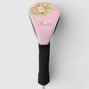 Lovely Pink Soft Pastel Flowers Monogram Name   Golf Head Cover