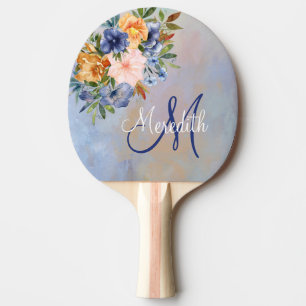 Lovely Pink Soft Pastel Flowers Monogram Name Ping Pong Paddle