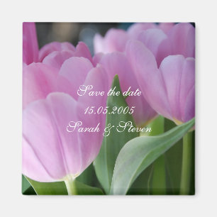 Lovely Pink Tulips Save date Magnet