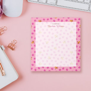 Lovely pink watercolor bee & flowers pattern Name Notepad