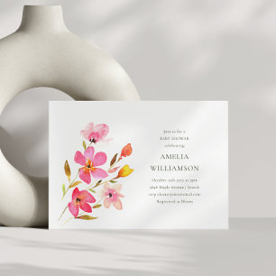 Lovely Pink Watercolor Floral Baby Shower Invitation