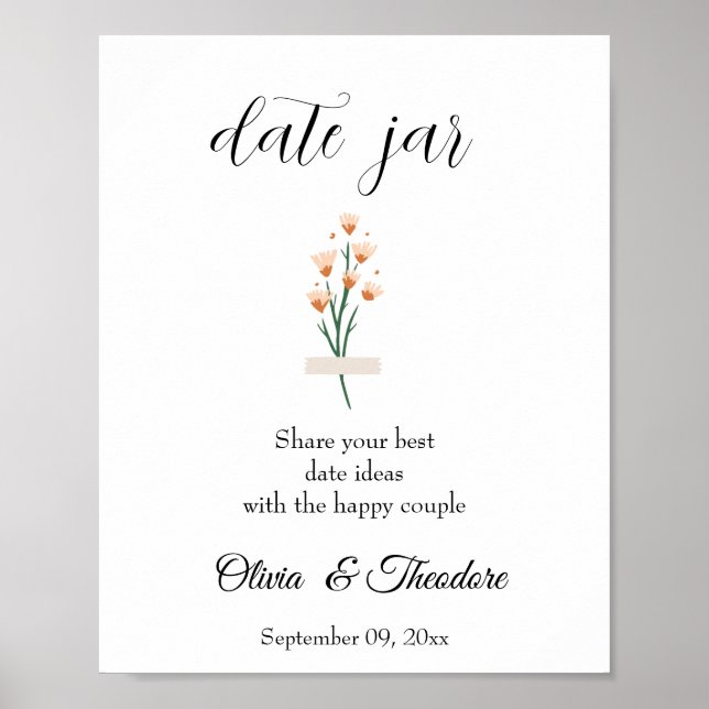 Lovely Pink Watercolor Wildflower Wedding Date Jar Poster (Front)