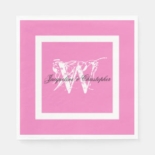 Lovely Pink Wedding Chic White Monogram Paper      Napkin