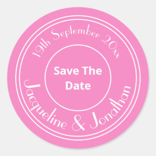 Lovely Pink Wedding Save The Date Chic WhiteScript Classic Round Sticker