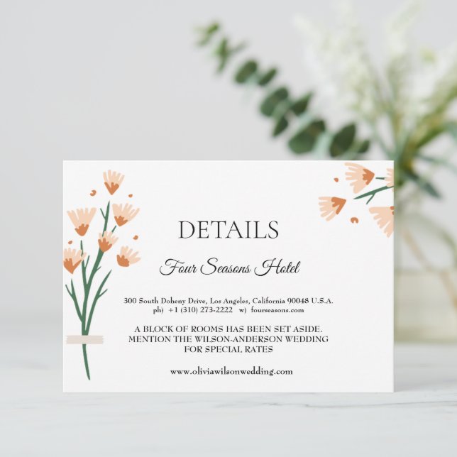 Lovely Pink Wildflowers Wedding Details Enclosure  RSVP Card (Standing Front)