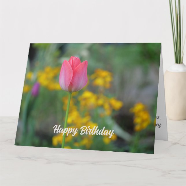 Lovely Pink Winter Tulip Flowers Card (Front)