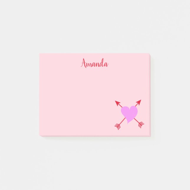 Lovely Pink with Purple heart with red arrows Post-it Notes (Front)