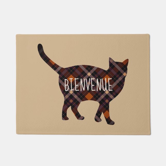 Lovely plaid cat -  Bienvenue Doormat (Front)