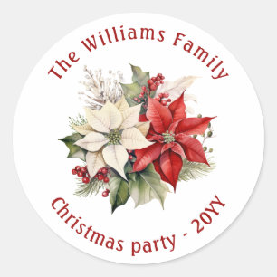 Lovely Poinsettia Floral Family Christmas Party Classic Round Sticker