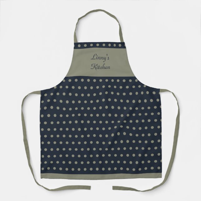 Lovely Polka Dot Dusty Sage and Black Apron (Front)