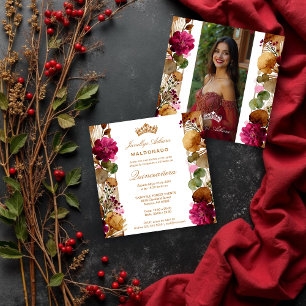 Lovely Princess Tiara Floral Garland Quinceañera Invitation