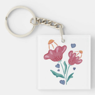 Lovely Psychedelic Flowers Key Ring