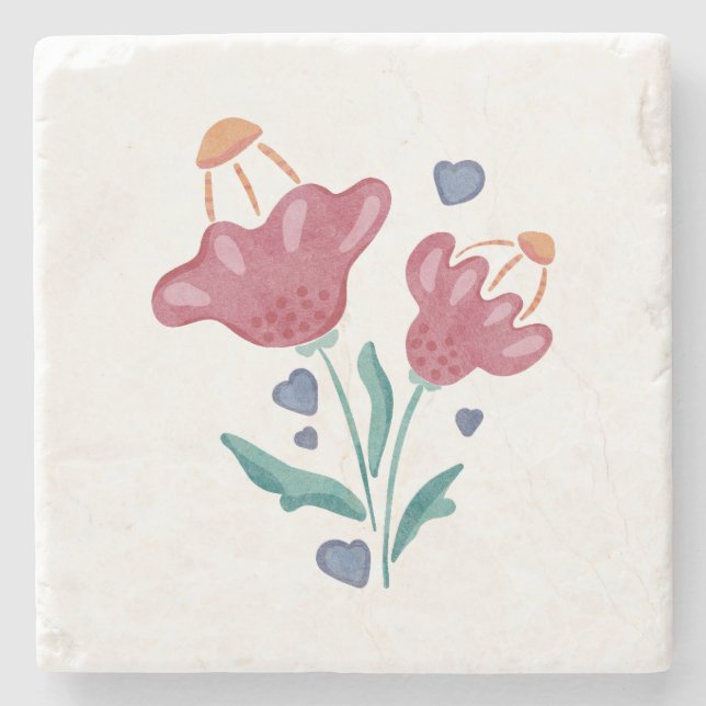 Lovely Psychedelic Flowers Stone Coaster (Front)