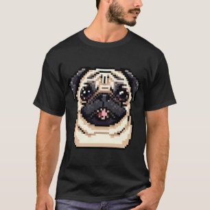 Lovely Pug Pixel Portrait in 2D - Pixel Dog Art T-Shirt