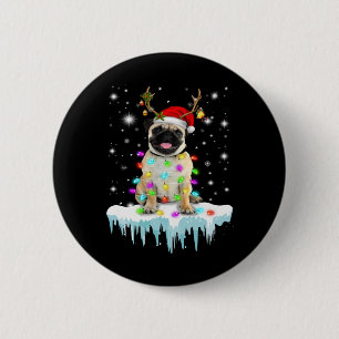 lovely pug puppy in snow 6 cm round badge