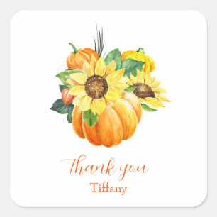 Lovely Pumpkin Sunflower Autumn Thank you  Square Sticker