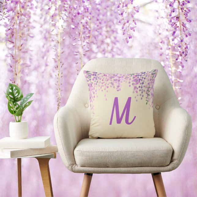 Lovely Purple Abstract Wisteria on Creamy Blush Cushion (Creator Uploaded)