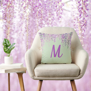 Lovely Purple Abstract Wisteria on Mint Green Cushion