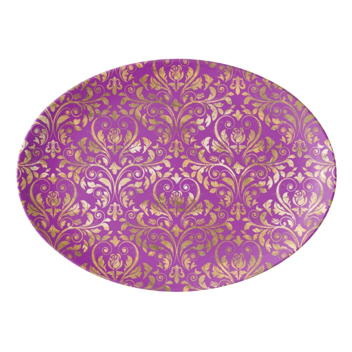 Lovely Purple and Gold Damask Porcelain Serving Platter Zazzle.co.uk