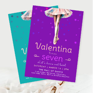 Lovely Purple Ballerina Dance Stars Girl Birthday Invitation