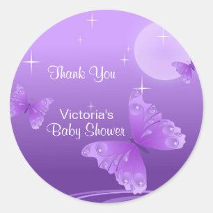 Lovely Purple Butterfly Thank You Baby Shower Classic Round Sticker
