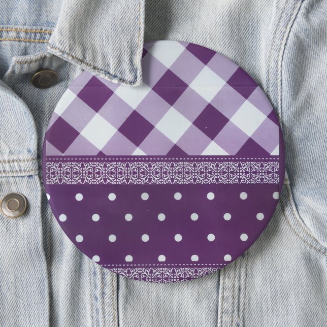 Lovely Purple chequered Damask Seamless Pattern 6 Cm Round Badge (In Situ)