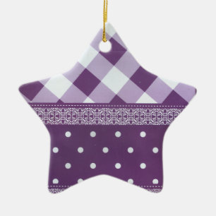 Lovely Purple chequered Damask Seamless Pattern Ceramic Tree Decoration