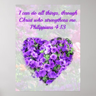 LOVELY PURPLE FLORAL BIBLE VERSE PHILIPPIANS 4:13 POSTER