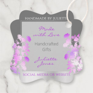 Lovely Purple Floral Product Supplies Silver Grey Favour Tags