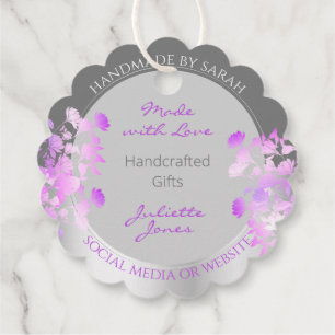 Lovely Purple Floral Product Supplies Silver Grey Favour Tags