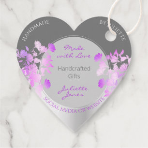 Lovely Purple Floral Product Supplies Silver Grey Favour Tags