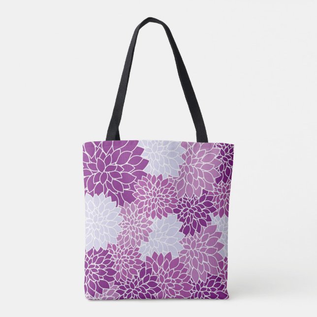 Lovely Purple Lavender Lilac White Dahlia Floral Tote Bag (Back)