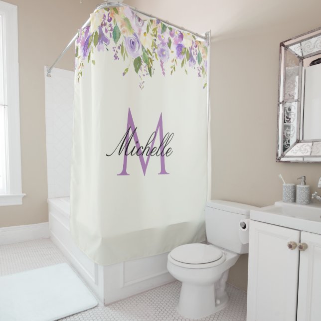 lovely purple monogram floral shower curtain (In Situ)