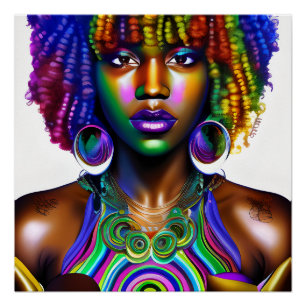 Lovely Queen Rainbow Cute Hair Black Melanin Afro Poster