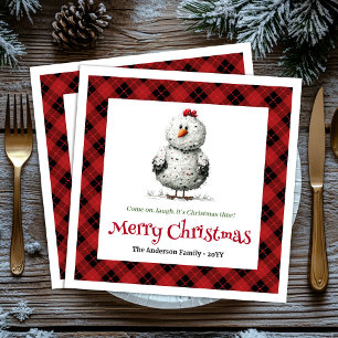 Lovely Quirky Chickens Custom Name Watercolor Xmas Napkin