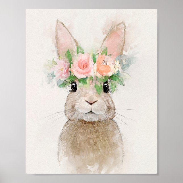 Lovely Rabbit with Flower Crown Portrait Poster (Front)