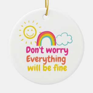 Lovely Rainbow, Sun and Cloud Ceramic Ornament