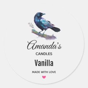 Lovely Raven on a Tree Branch Candle Business Classic Round Sticker
