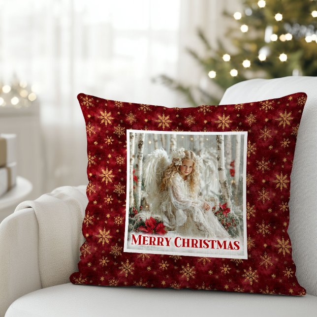 Lovely Red and Gold Victorian Angel Christmas  Cushion (Lovely Red and Gold Victorian Angel Christmas Pillow)