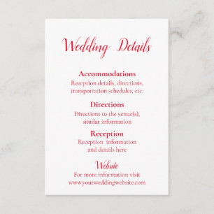 Lovely Red and White Wedding details Enclosure Card