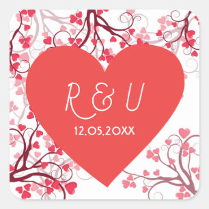 Lovely red and white wedding heart square sticker