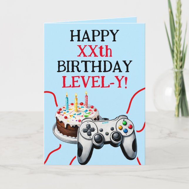 Lovely Red & Blue Game Controller Cake Birthday Card (Front)