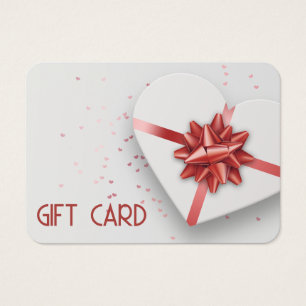Lovely Red Bow White Heart Gift Box Gift Card