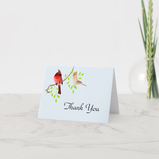 Lovely Red Cardinals Wedding Thank You Card (Front)