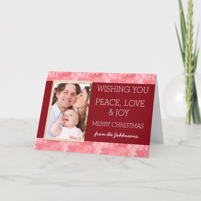 Lovely Red Family Photo Christmas Greeting Holiday Card (Front)