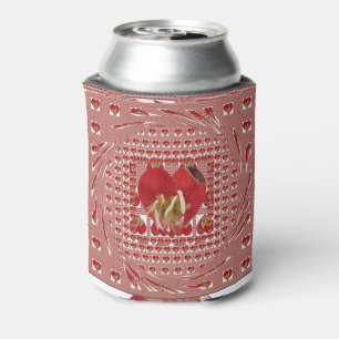 Lovely Red Flower Heart Design Can Cooler