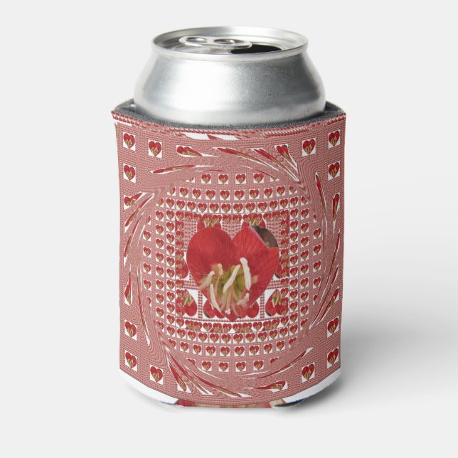Lovely Red Flower Heart Design Can Cooler (Can Back)