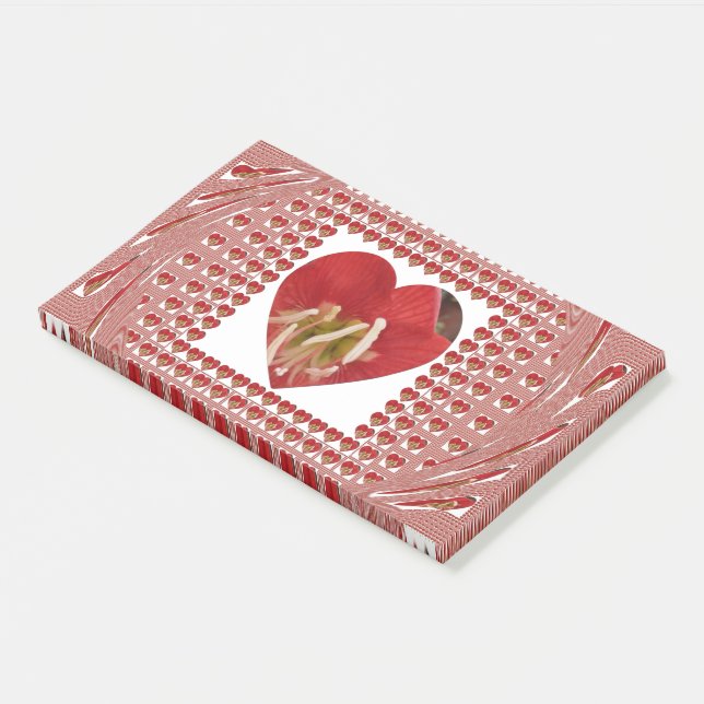 Lovely Red Flower Heart Design Post-it Notes (Angled)