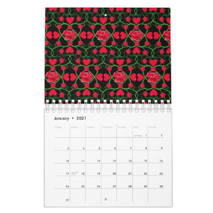 Lovely Red Hearts Roses Black Cute Valentines Day Calendar
