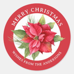 Lovely Red Poinsettia Classic Round Sticker